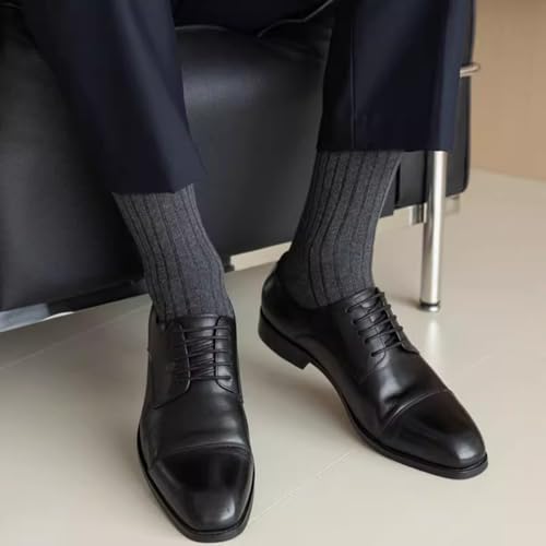 PUJANE Men's Dress Crew Socks 5 Pairs - Beige, Coffee, Grey, Navy, Light Grey, 9-12