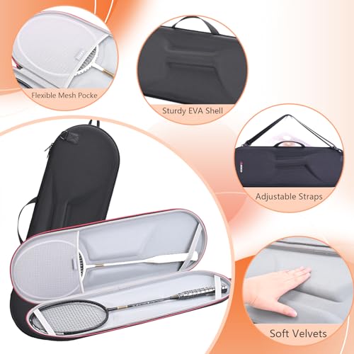 RLSOCO 2-Racket Badminton Case with Shoulder Strap – EVA Foam Case for Rackets & Balls