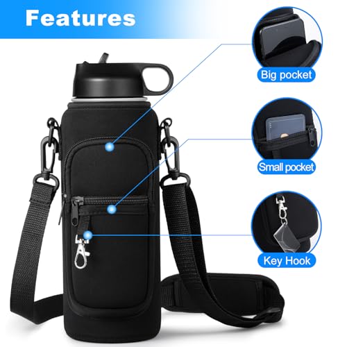 Water Bottle Holder with Strap and Phone Pocket for 32oz 40oz Bottles