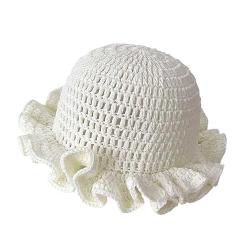 Women Crochet Bucket Hat Handmade Knit Boho Floppy Cap - White, 7-7 1/4