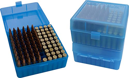 Ammo Box for 100 Rounds - MTM Case-Gard, Clear Blue, 3.05-Inch