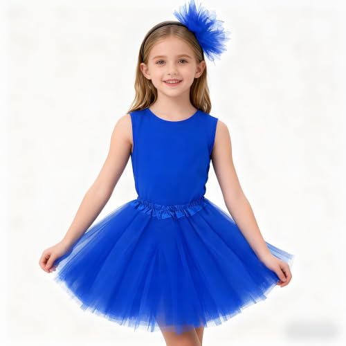 Layered Tulle Tutu Skirt for Girls with Headband - Blue, 3-6 Years