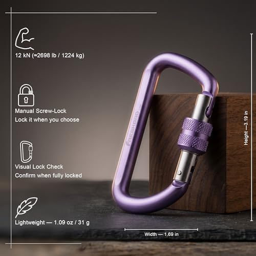 Purple 3-Pack Locking Carabiners 3 Inches, Strong 12kN D-Shape Outdoor Gear