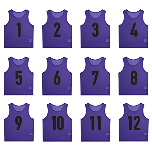 12 Pack Numbered Pinnies for Basketball, Soccer, Football Practice