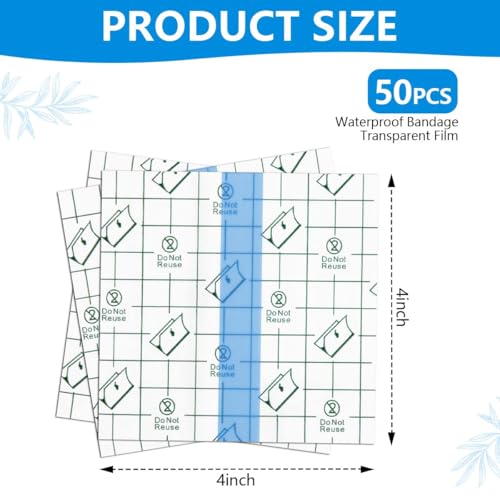 Transparent Waterproof Adhesive Bandages - 50 Sheets, 4x4 Inch
