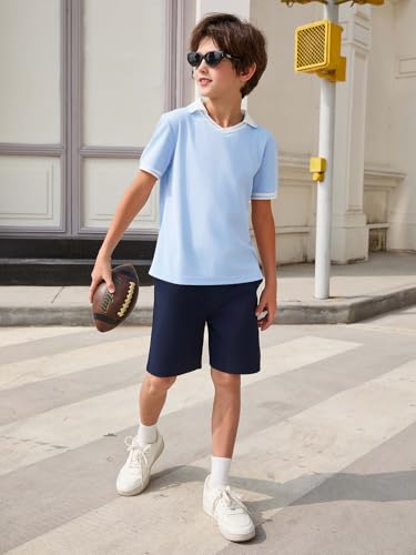 Boys Short Sleeve Pique Polo Shirt - Kids Uniform Golf Shirt - 13-14 Years / Blue