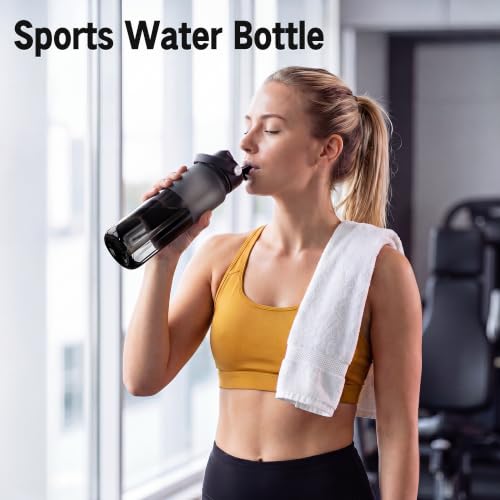 OLDLEY 32oz Frosted Clear Water Bottle with Straw & Black Cap - BPA Free, Wide Mouth Leakproof, Gift for Him & Her