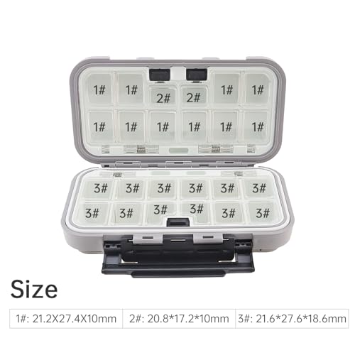 Fishing Tackle Storage Box - Double Sided Waterproof with 16 Compartments - Gray