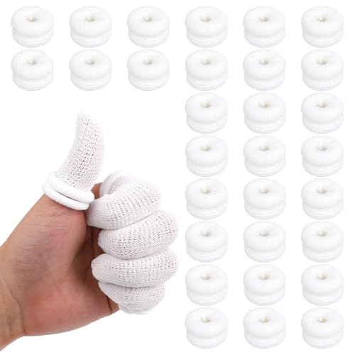 30Pcs Cotton Finger Cots - Reusable Finger Bandage Protector - White