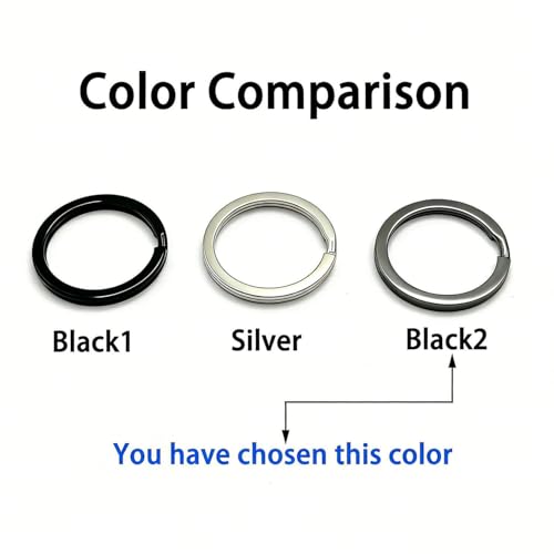 15-Piece Flat Split Key Ring Set - Heavy Duty Metal Keychain Rings (Black)