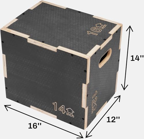 Plyometric Wooden Jump Box - 16" x 14" x 12" - Gray