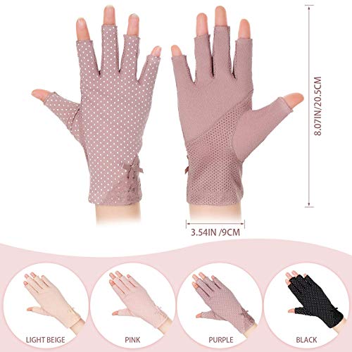 SATINIOR 4 Pairs UV Protection Sun Fingerless Women Gloves – Lace & Bowknot Variant