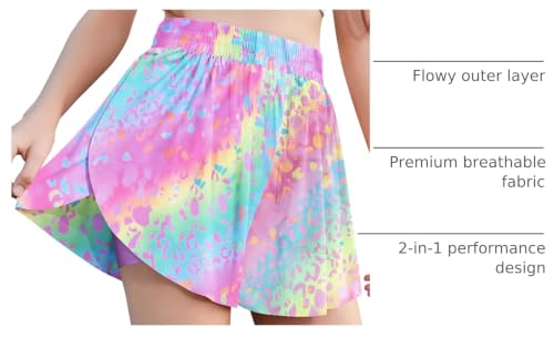 Girls Butterfly Athletic Shorts with Pockets 2-in-1 Skorts for Active Wear
