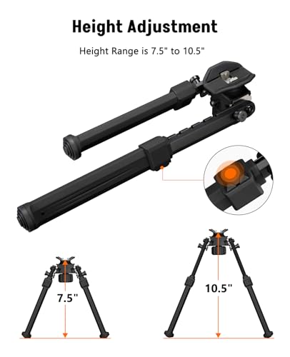 Sling Swivel Stud Bipod for Rifle - Adjustable Height 7.5-10.5" - Black