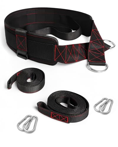 Sled Pulling Belt for Strength Training - 360° Rotation, 2 Straps & 4 Hooks