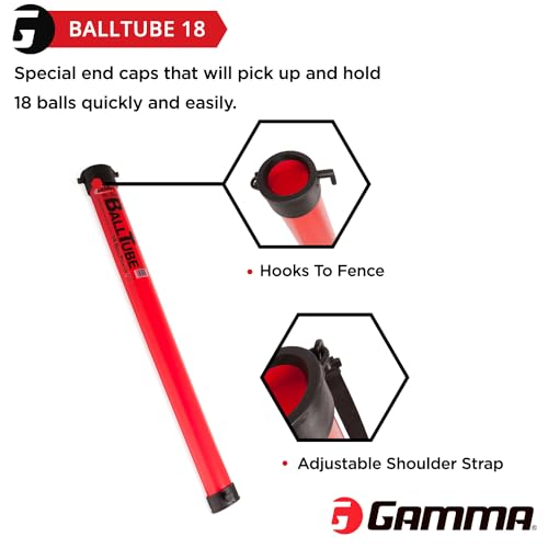 Tennis Ball Pickup Tube - 18-Ball Capacity with Carry Strap - Red