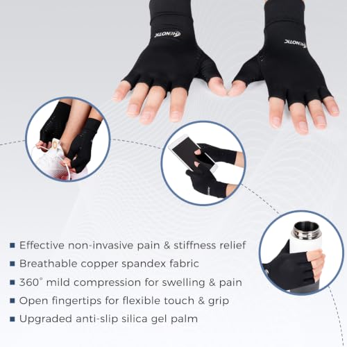 Copper Infused Arthritis Gloves - Fingerless Compression - Black, Medium