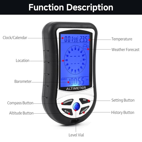 8-in-1 Digital Altimeter, Compass, Thermometer & Barometer for Hiking