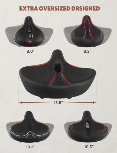 Oversized Wide Bike Seat Saddle for Men & Women - WUVOP, Red