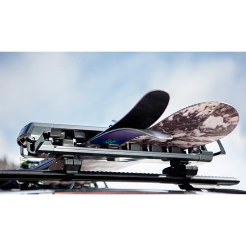 Durable Rooftop Ski & Snowboard Rack - 6 Skis/4 Snowboards, Black Metallic/Gray Anodize
