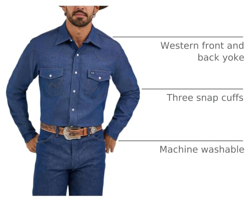 Wrangler Men's Cowboy Cut Indigo Work Shirt - Large, Firm Finish Western Snap