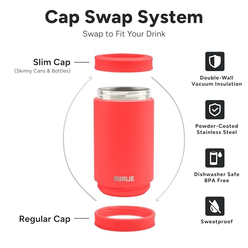DUALIE 3-in-1 Insulated Can Cooler - Coral, Fits 12 oz Cans & Bottles, Keeps Drinks Cold