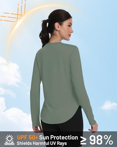 Runhit Women's Sun Shirt Long Sleeve UPF 50+ Gray Green M Sun Protection Quick Dry Rash Guard