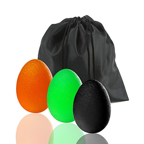 Stress Balls Set with Carry Bag - 3 Resistance Levels - Red/Yellow/Blue