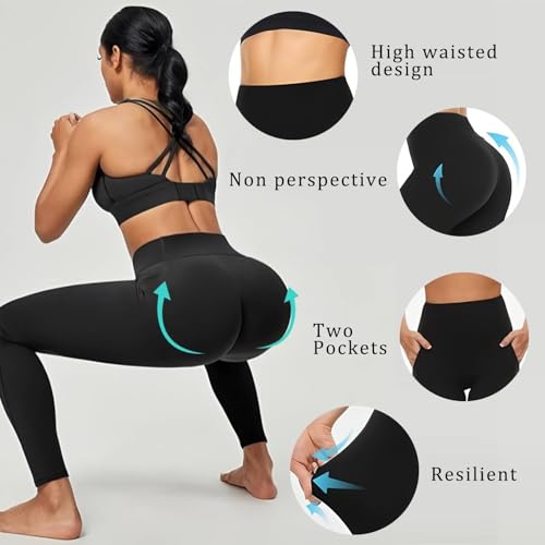 Diravo 4 Pack Leggings for Women with Pockets - High Waisted Yoga Pants (Large-X-Large, Black, 4 Pack)