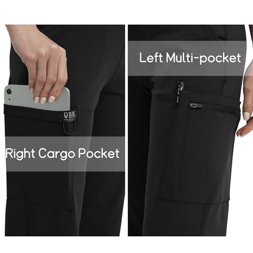 Tall Black QBK High-Rise Yoga Scrub Pants Women - Wide Leg Cargo & Knit Waistband