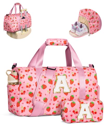 Pink Personalized Girls Duffle Bag with Letter A - Birthday Gift for 6-10 Year Old Girl