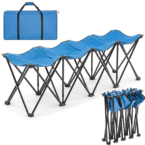 4-Seat Blue Folding Soccer Team Bench - Portable Sideline Chair