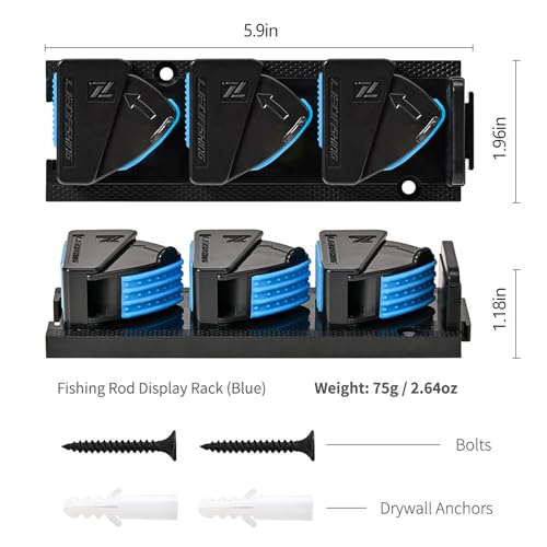 RESTCLOUD Blue Vertical Fishing Rod Holder with 3 Slots – Wall Mount Rack