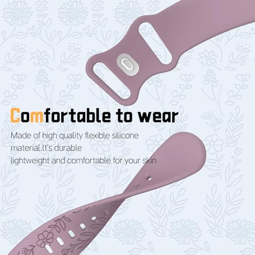 20mm Silicone Watch Band for Smartwatches - Sunflower Pattern, Smoke Purple