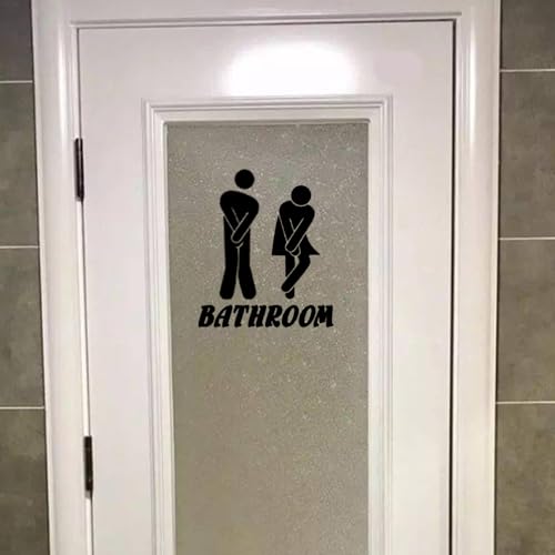 Bathroom Door Signs Wall stickers,Funny Restroom Sign Sticker, Cute Men and Women Bathroom Signs PVC Stickers, Small Bathroom Decorative Signage£¬Mens and Womens Bathroom Sign for Business (Black)