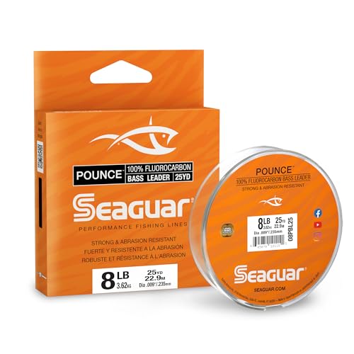 Pounce Bass Fishing Leader Line - 100% Fluorocarbon, 25yd, 8lbs