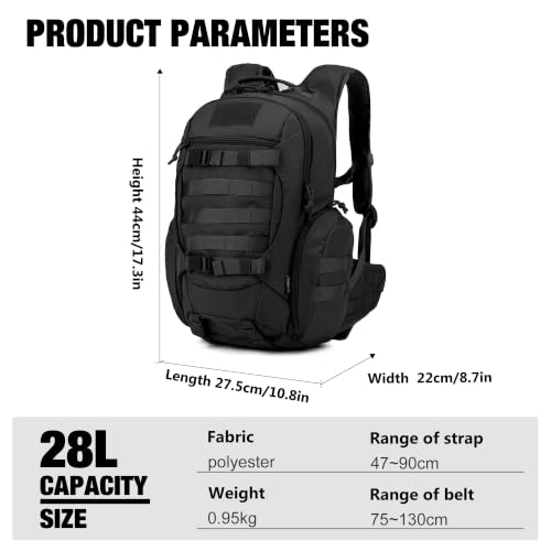 Mardingtop 28L Black Tactical Molle Backpack for Hiking & Outdoor Activities