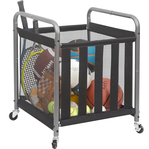 Rolling Sports Ball Storage Cart - Durable Garage Organizer