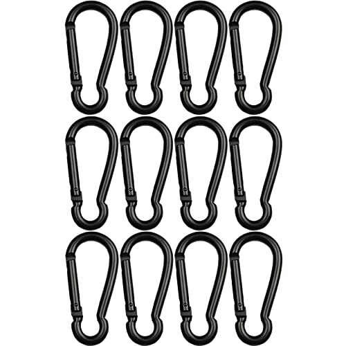 12 Pcs Aluminum Carabiner Clips - 1.67" Black Snap Hooks