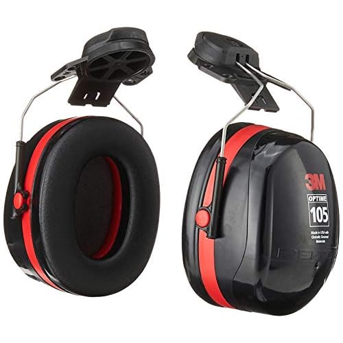 3M H10P3E Peltor Optime 105 Helmet Attachable Earmuff, Ear Protectors, Hearing Protection, NRR 27 dB, Black, Large