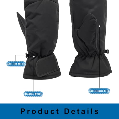 Insulated Winter Ski Mittens for Cold Weather - Black