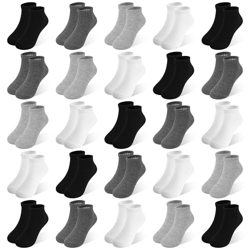 Toddler Ankle Socks - 25 Pairs for Kids 2-4T - Black, Grey, White