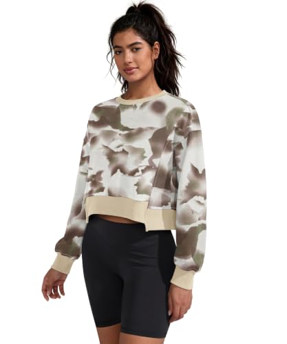 Women's Cotton Camo Cropped Sweatshirt - Oversized Y2K Slit Pullover - Large