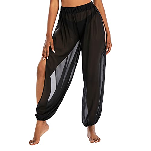 American Trends Slit Black Medium: Women’s High-Waist Cover Up Pants for Beach Swimwear