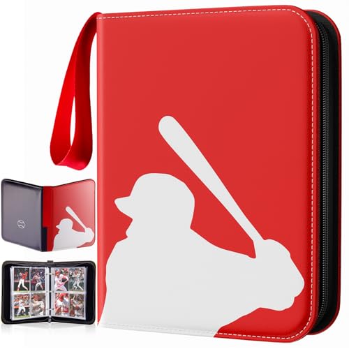 efunny Baseball Red 400-Pocket Card Binder with 50 Removable Sleeves – Waterproof 9x7in, 4 Pocket Organizer for Baseball Cards