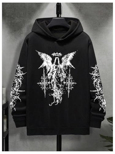 Verdusa Men's Y2K Gothic Graphic Hoodie Sweatshirt Medium Black