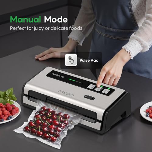 FRESKO Vacuum Sealer V6 with Built-in Cutter, 2 Roll Bags Included – 2 Rolls & Bags Starter Kit