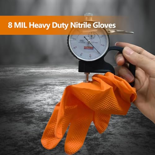 PROMEDIX P Heavy Duty Nitrile Disposable Gloves,8-mil Orange,Raised Diamond Texture Work Gloves£¬Industrial Work gloves