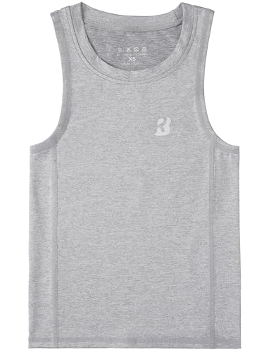 Boys Compression Tank Top - Quick Dry Athletic Base Layer - Light Gray Large