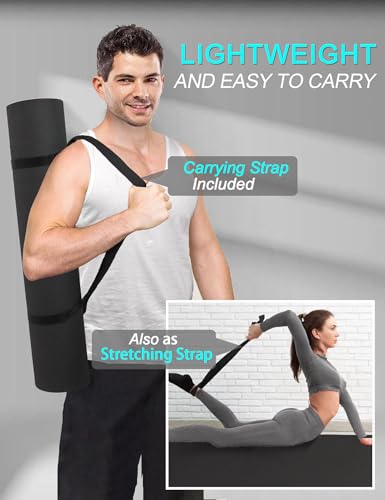 MRZZATA Black Extra Long 84" x 32" Thick 7mm Double-Sided Non-Slip TPE Yoga Mat with Strap